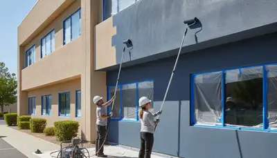 Boston commercial painting crew applying durable exterior coatings for a professional business finish