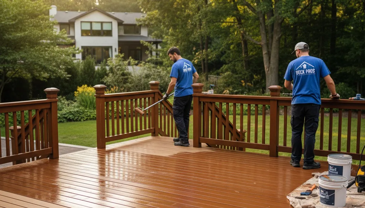 Boston deck staining service protecting wood from weather by Boston Paint Pros in Boston, MA