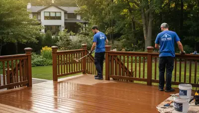 Boston deck staining service protecting wood from weather by Boston Paint Pros in Boston, MA