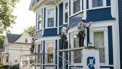 Boston, MA painting contractor team preparing a home exterior repainting project