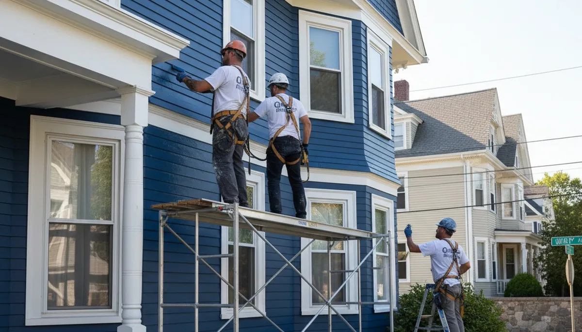 Boston, MA painting contractor on a residential exterior project, delivering professional house painting services